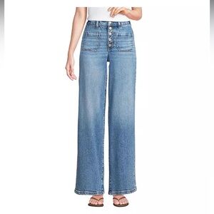 Land’s End High Waisted Button Fly Patch Pocket Wide Leg Jeans Size 12